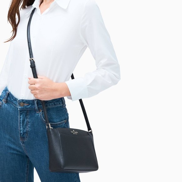 New Kate Spade Monica Pebbled Leather Crossbody Black - Picture 3 of 4